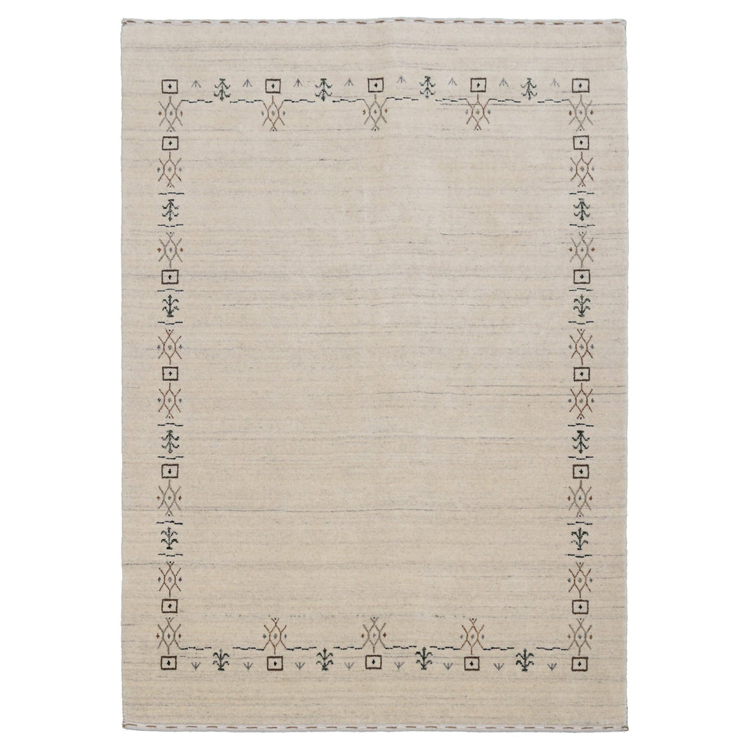 Beige Tribal Border Hand Loomed Wool Area Rug - The Rug Decor