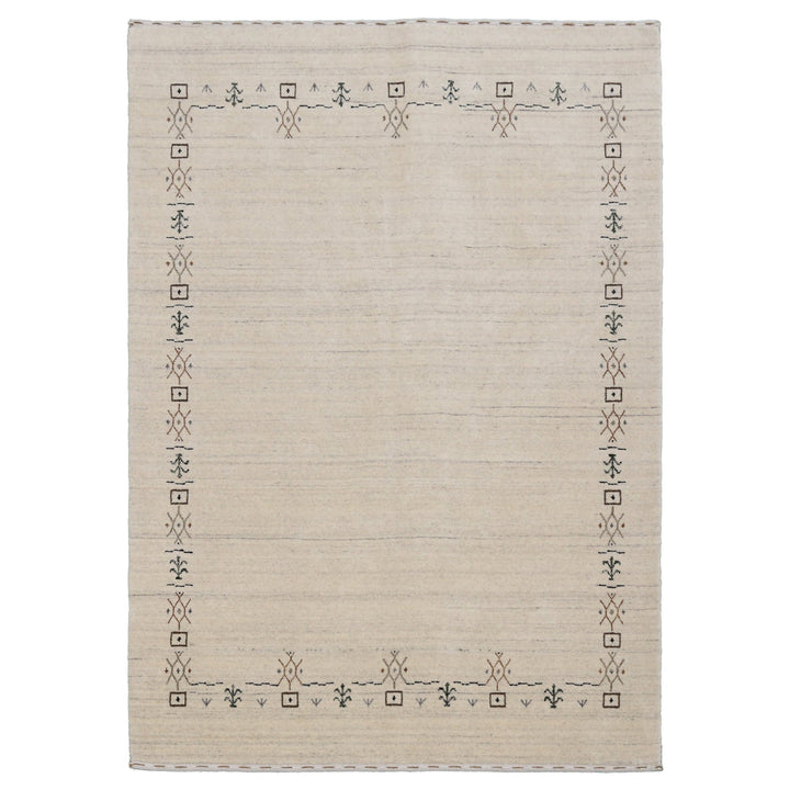 Beige Tribal Border Hand Loomed Wool Area Rug - The Rug Decor