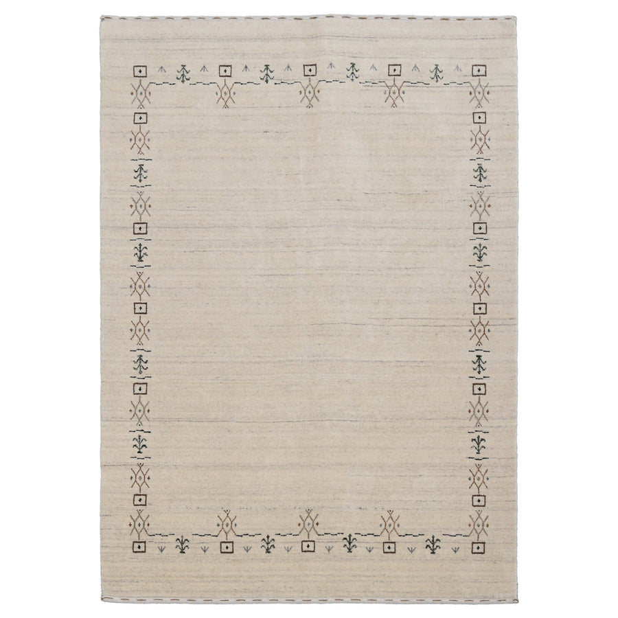 Beige Tribal Border Hand Loomed Wool Area Rug - The Rug Decor
