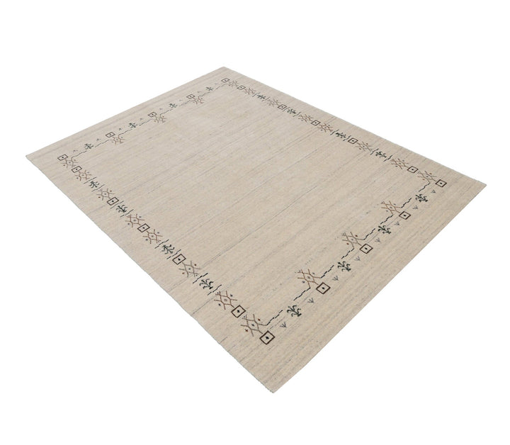 Beige Tribal Border Hand Loomed Wool Area Rug - The Rug Decor