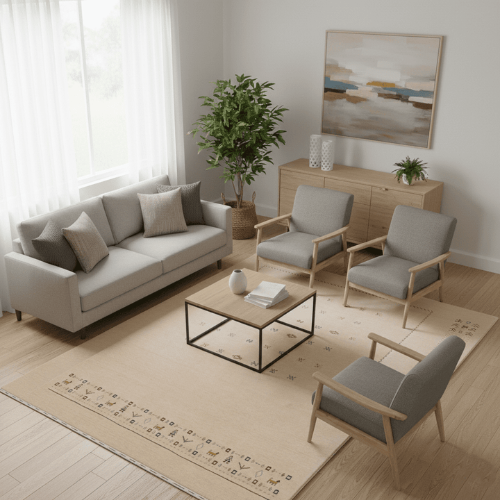 Beige Tribal Center Medallion Hand Loomed Wool Area Rug - The Rug Decor