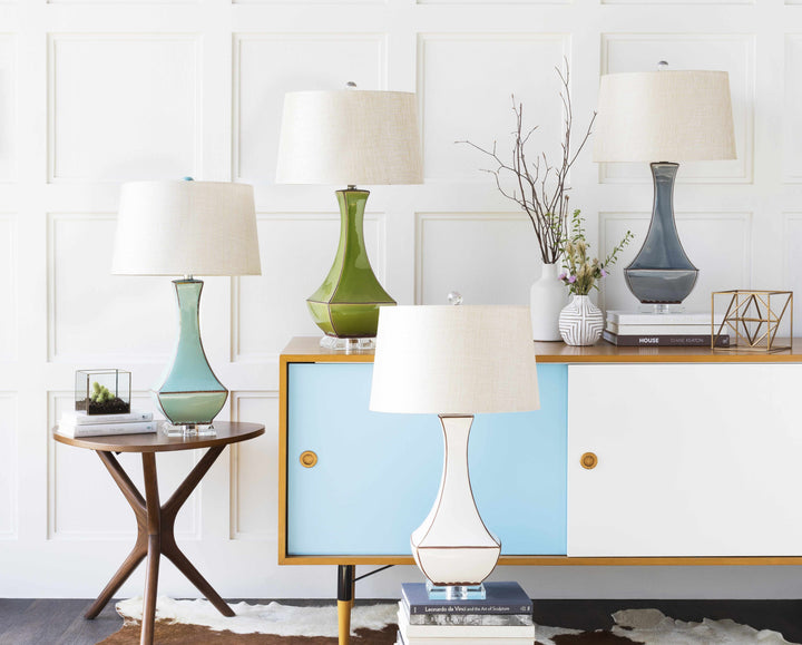 Kalilangan Gray Ceramic Table Lamp – Traditional Accent Lighting with Faux Silk Shade