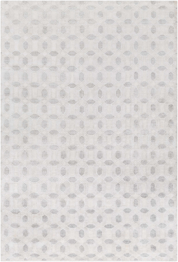 Belzoni Contemporary Style Ivory And Gray Hand Knotted Carpet