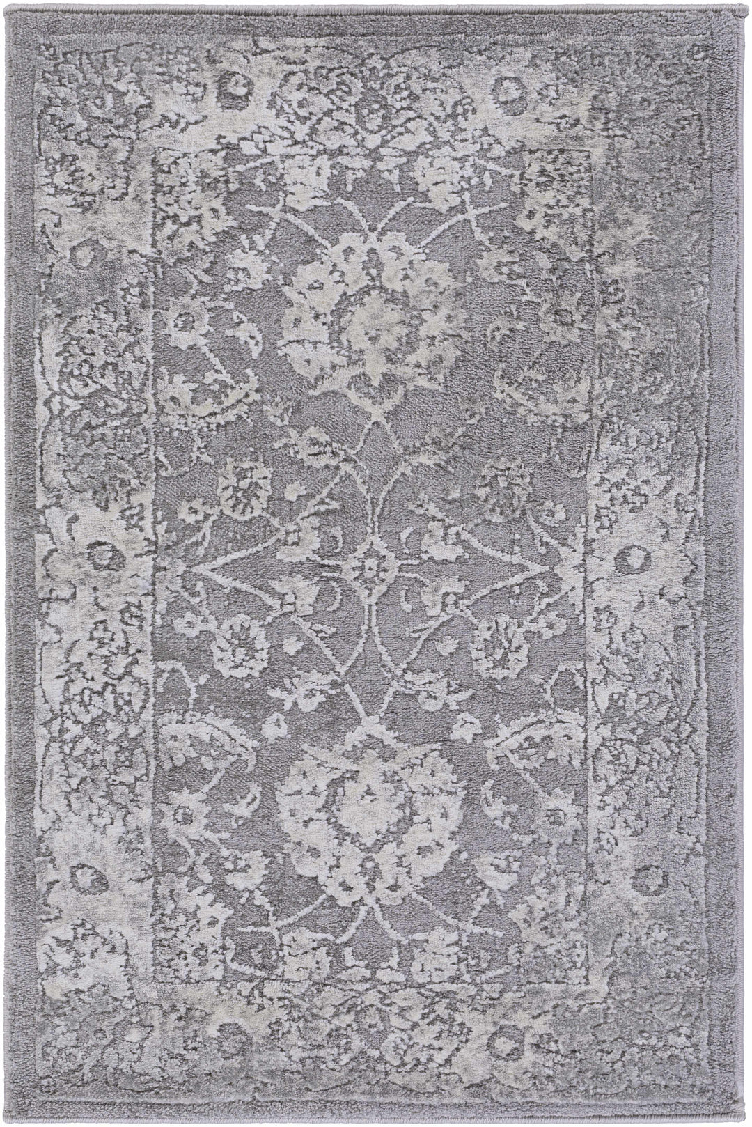 Benavides Gray And Ivory Traditional Floral Design Area Rug