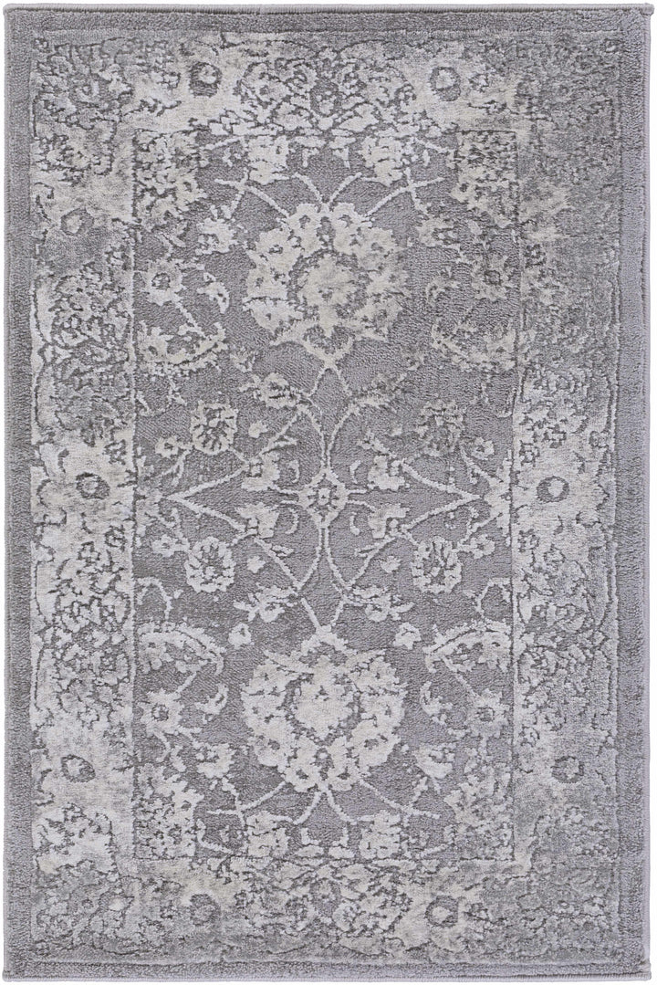 Benavides Gray And Ivory Traditional Floral Design Area Rug