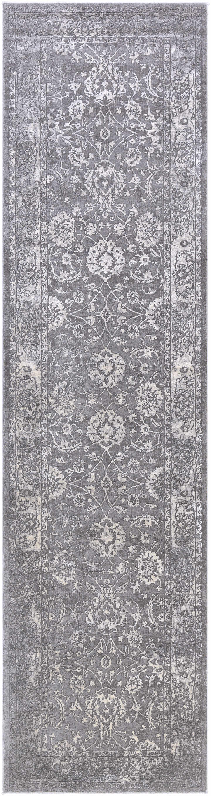 Benavides Gray And Ivory Traditional Floral Design Area Rug