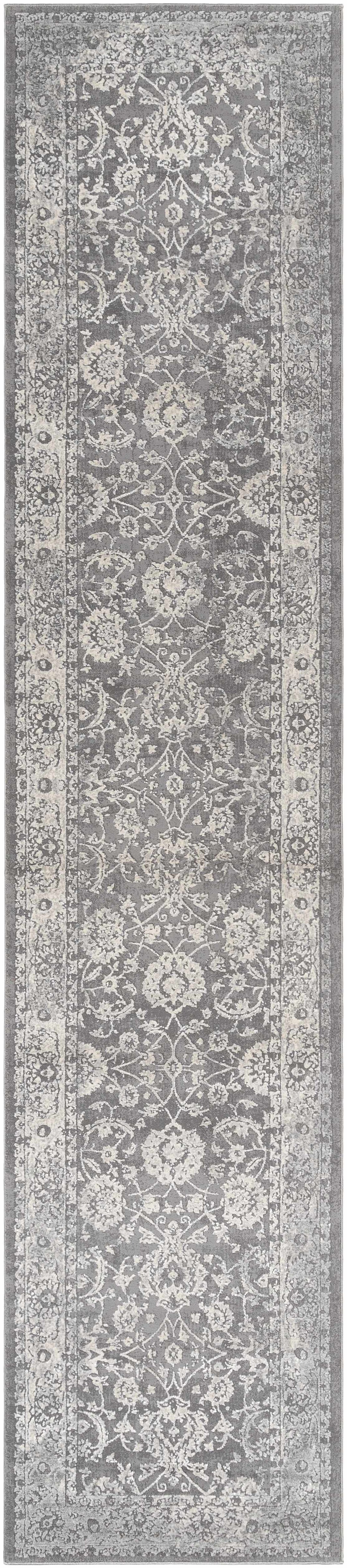 Benavides Gray And Ivory Traditional Floral Design Area Rug