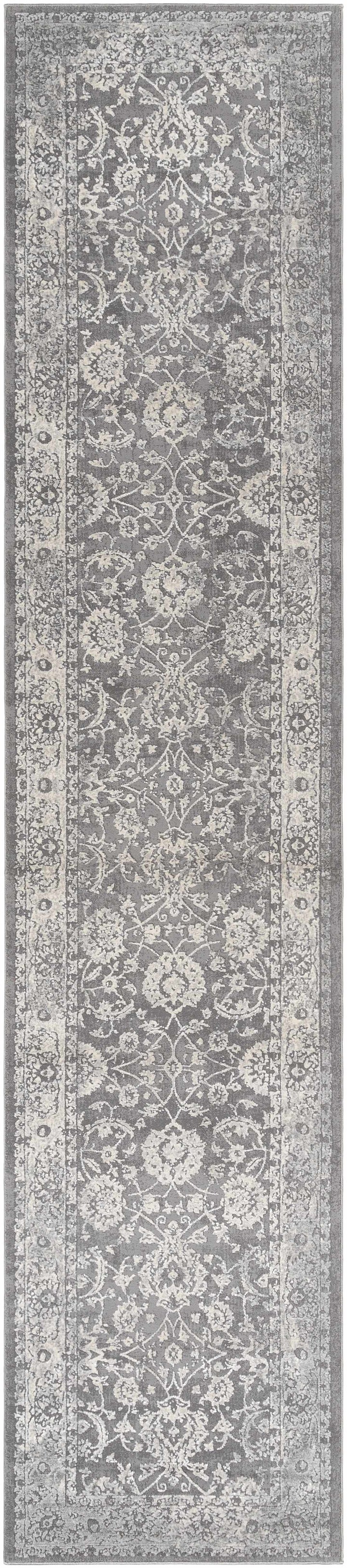 Benavides Gray And Ivory Traditional Floral Design Area Rug