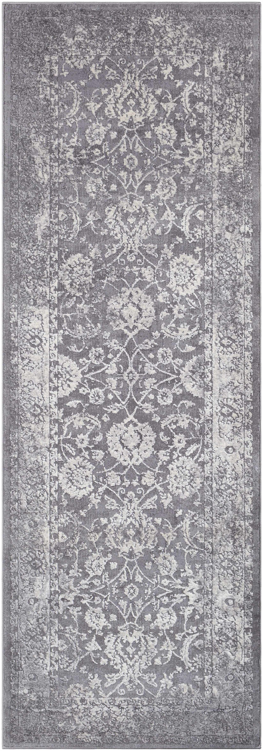 Benavides Gray And Ivory Traditional Floral Design Area Rug