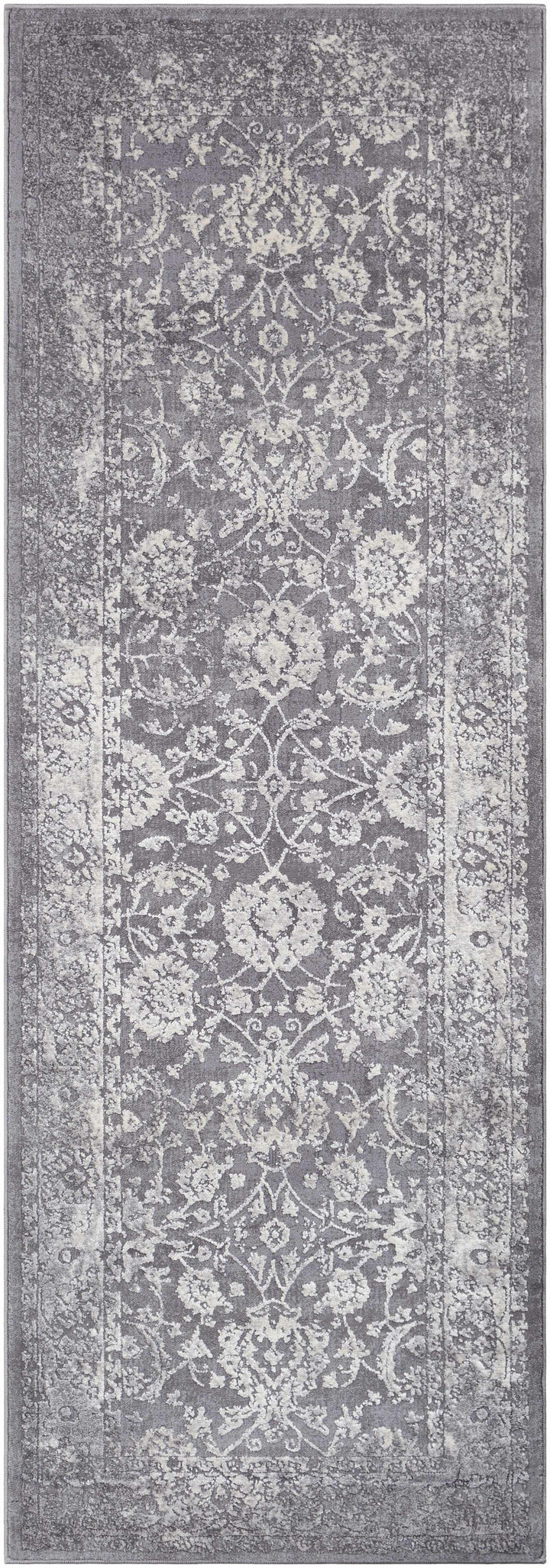 Benavides Gray And Ivory Traditional Floral Design Area Rug