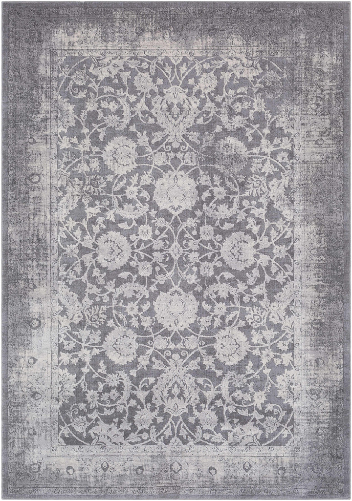 Benavides Gray And Ivory Traditional Floral Design Area Rug