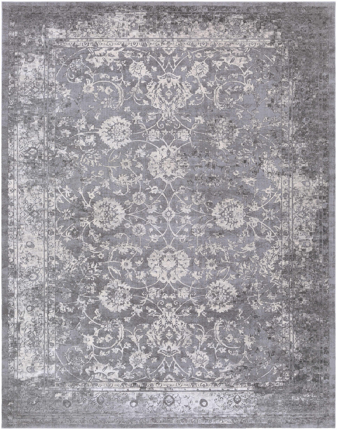 Benavides Gray And Ivory Traditional Floral Design Area Rug