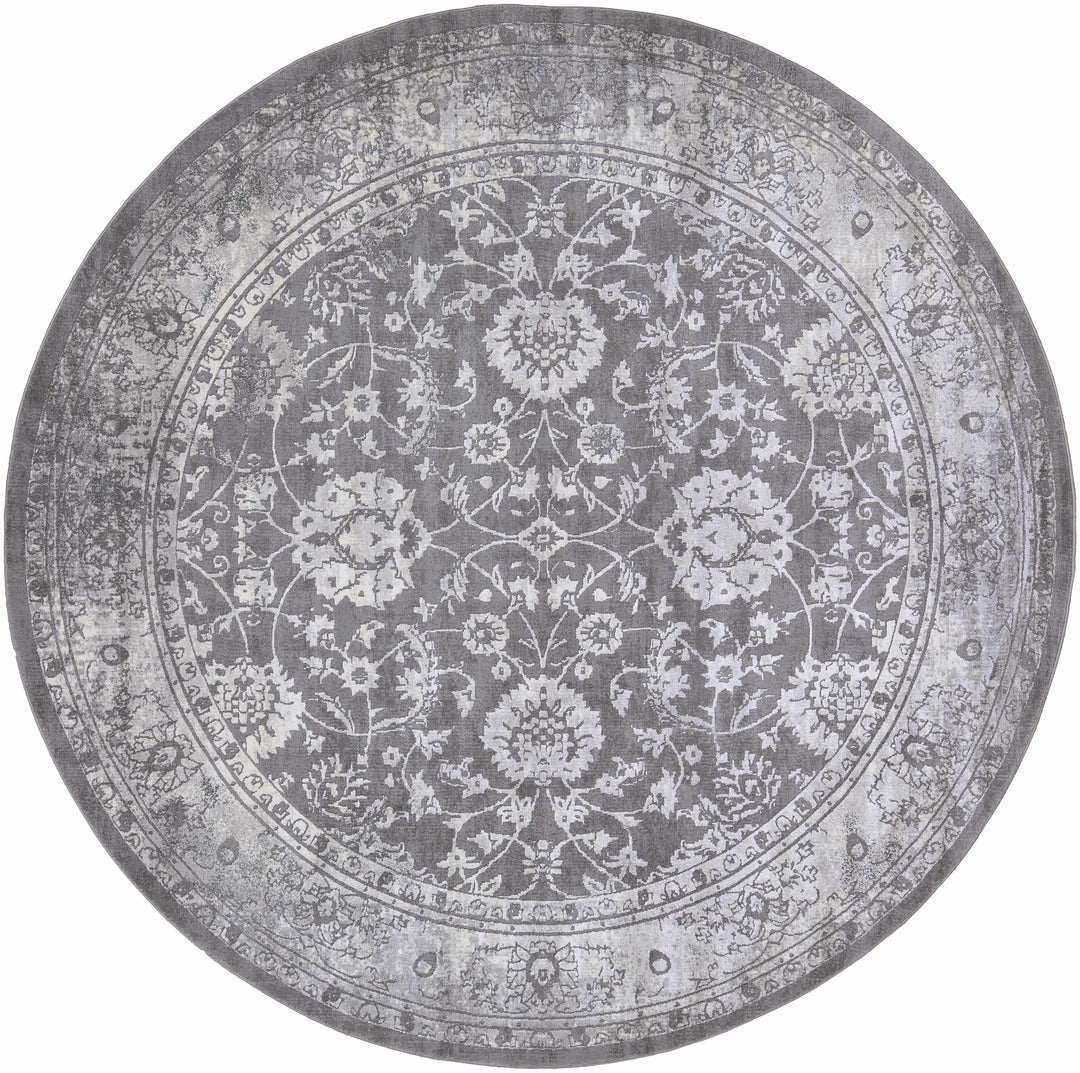 Benavides Gray And Ivory Traditional Floral Design Area Rug