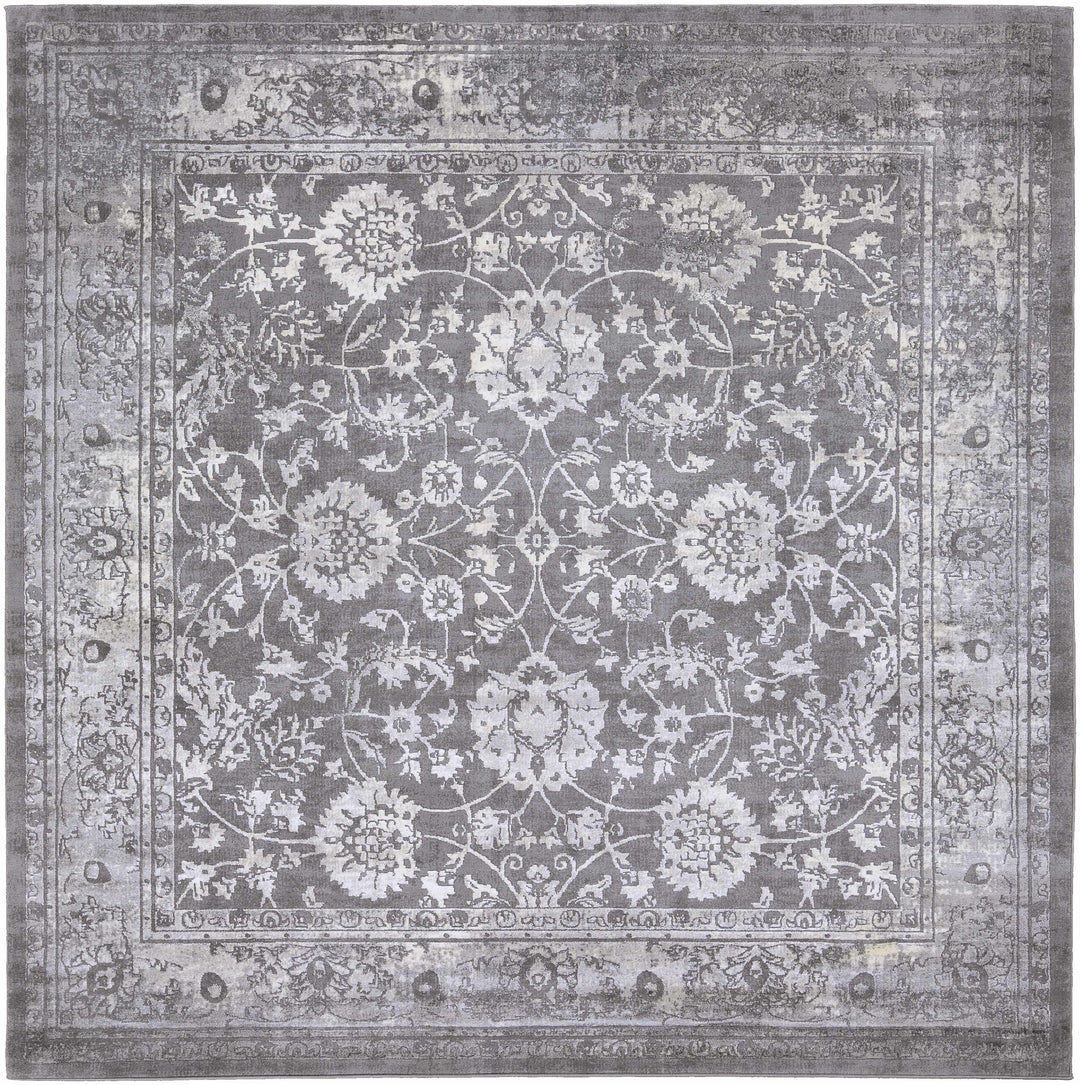 Benavides Gray And Ivory Traditional Floral Design Area Rug