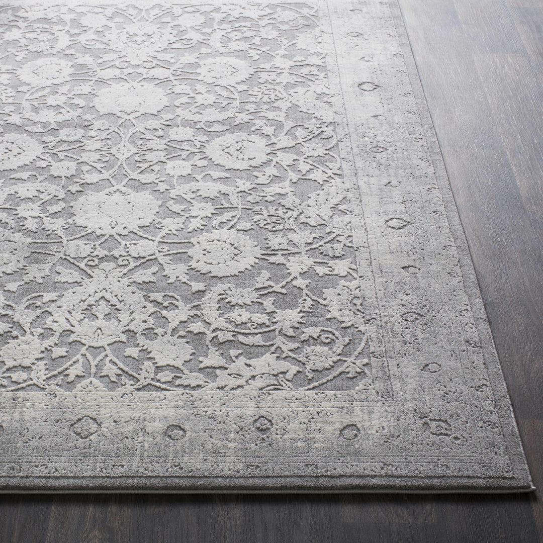 Benavides Gray And Ivory Traditional Floral Design Area Rug