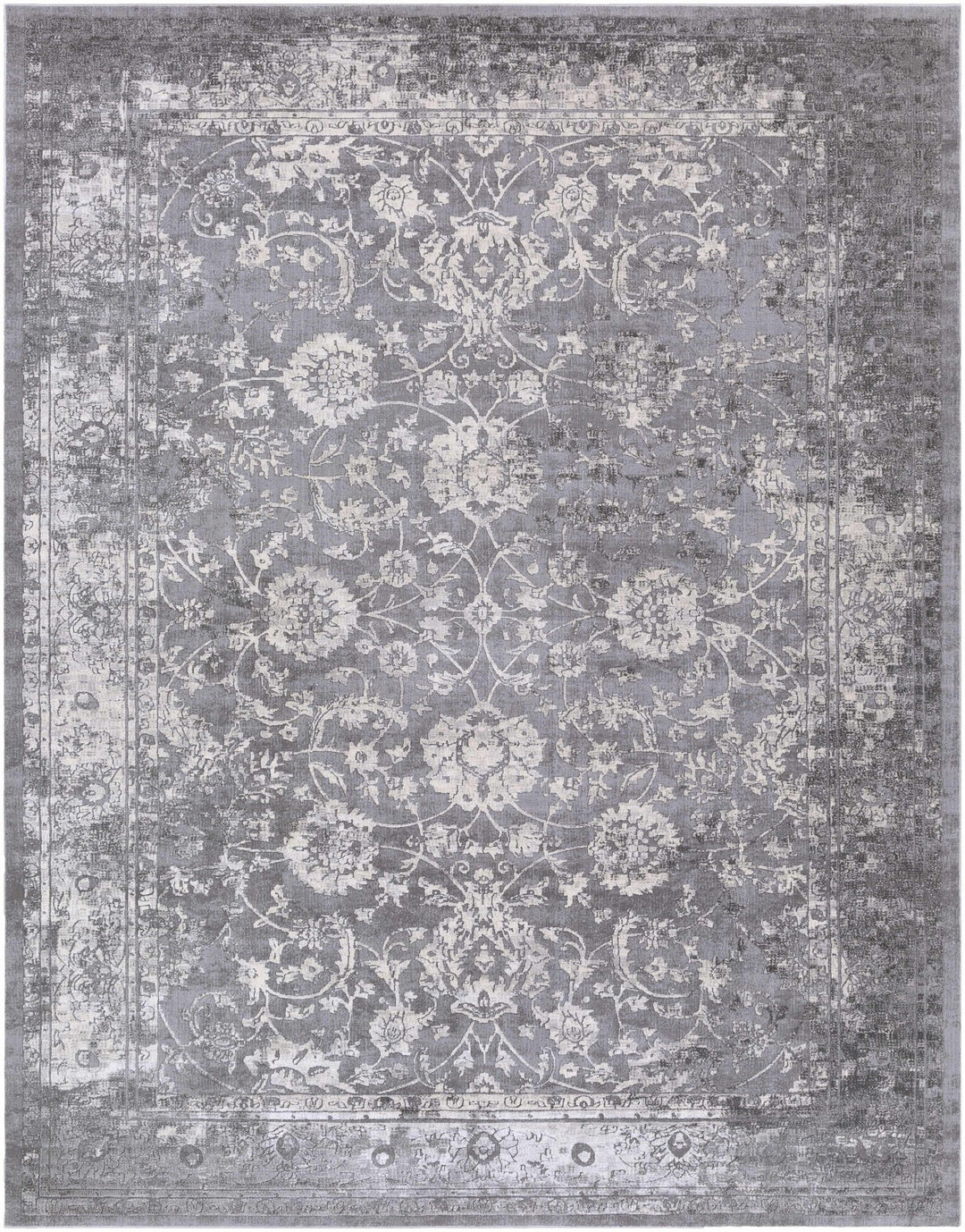 Benavides Gray And Ivory Traditional Floral Design Area Rug - The Rug Decor