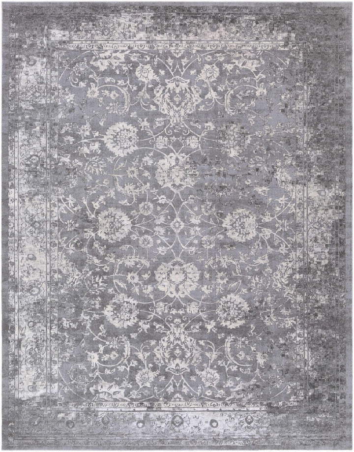 Benavides Gray And Ivory Traditional Floral Design Area Rug - The Rug Decor