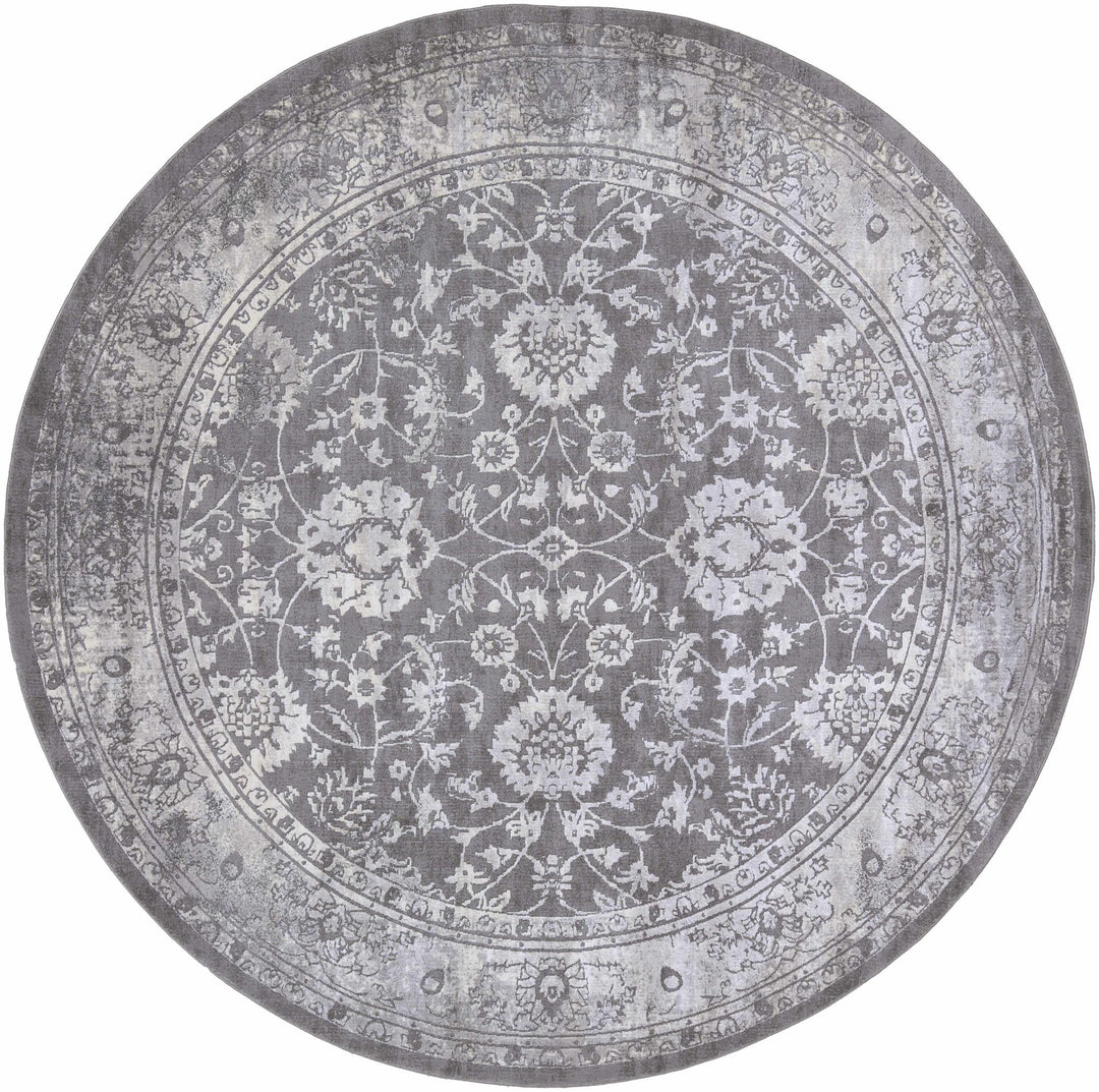Benavides Gray And Ivory Traditional Floral Design Area Rug - The Rug Decor
