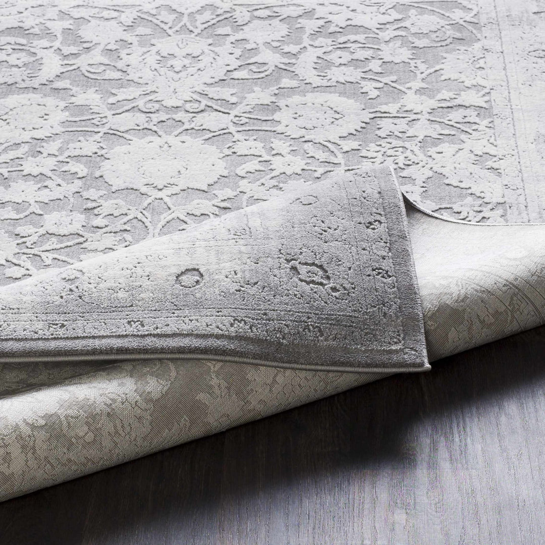 Benavides Gray And Ivory Traditional Floral Design Area Rug - The Rug Decor