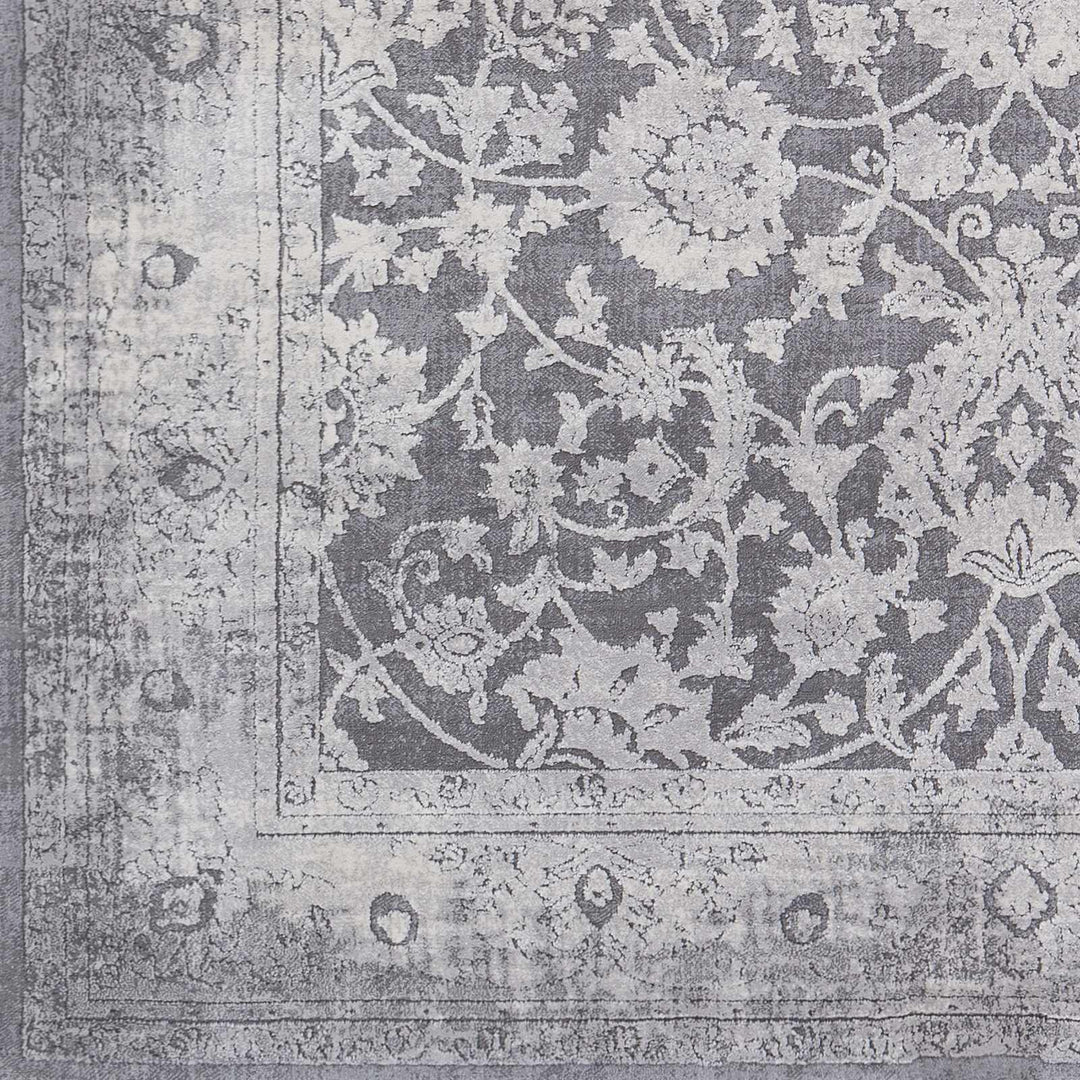 Benavides Gray And Ivory Traditional Floral Design Area Rug - The Rug Decor