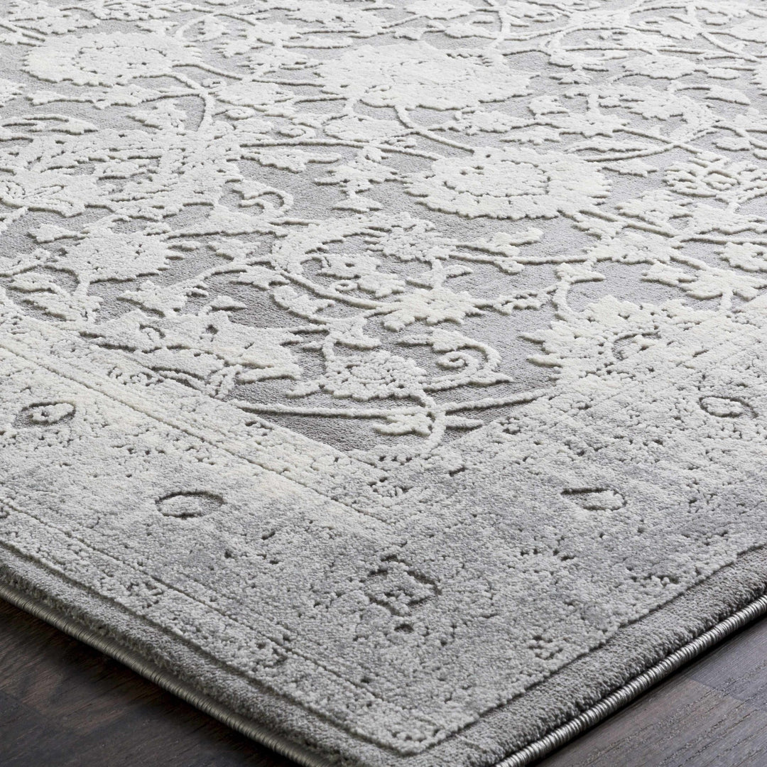 Benavides Gray And Ivory Traditional Floral Design Area Rug - The Rug Decor