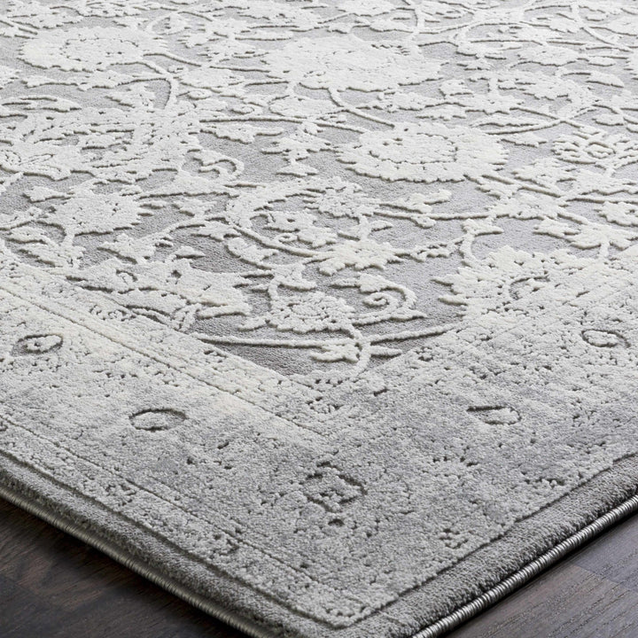 Benavides Gray And Ivory Traditional Floral Design Area Rug - The Rug Decor