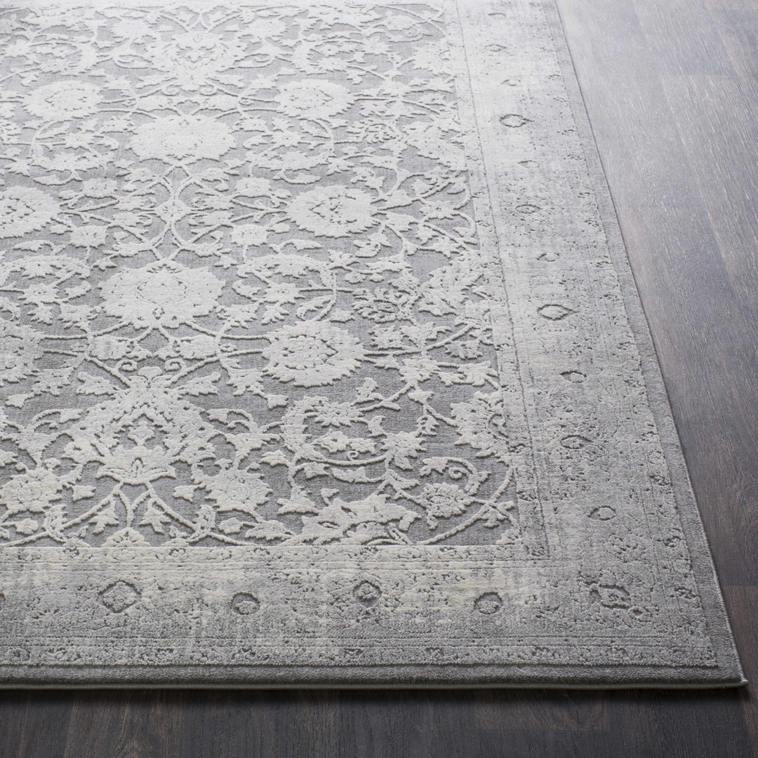 Benavides Gray And Ivory Traditional Floral Design Area Rug - The Rug Decor