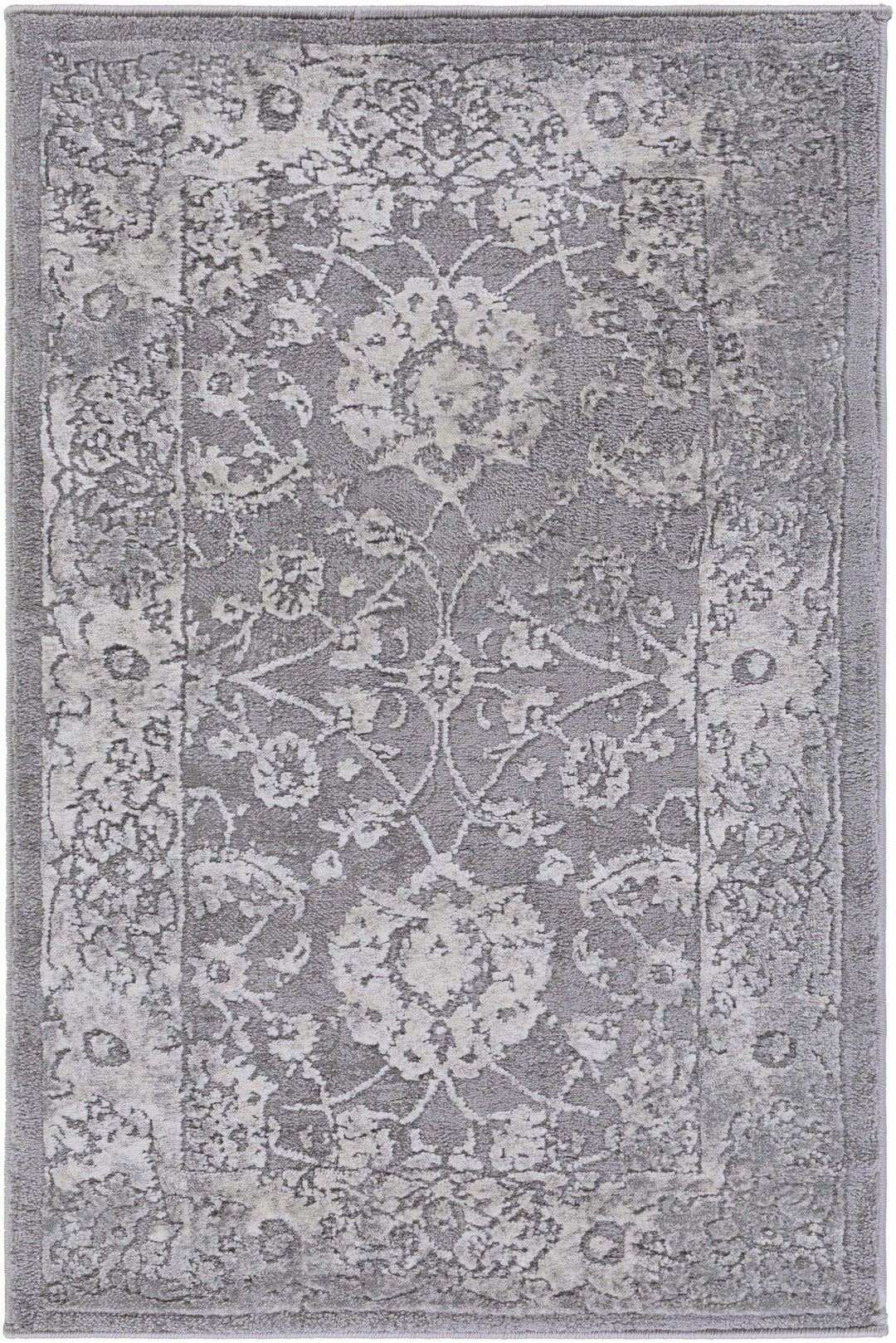 Benavides Gray And Ivory Traditional Floral Design Area Rug - The Rug Decor
