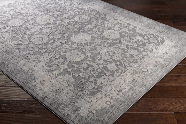 Benavides Gray And Ivory Traditional Floral Design Area Rug - The Rug Decor