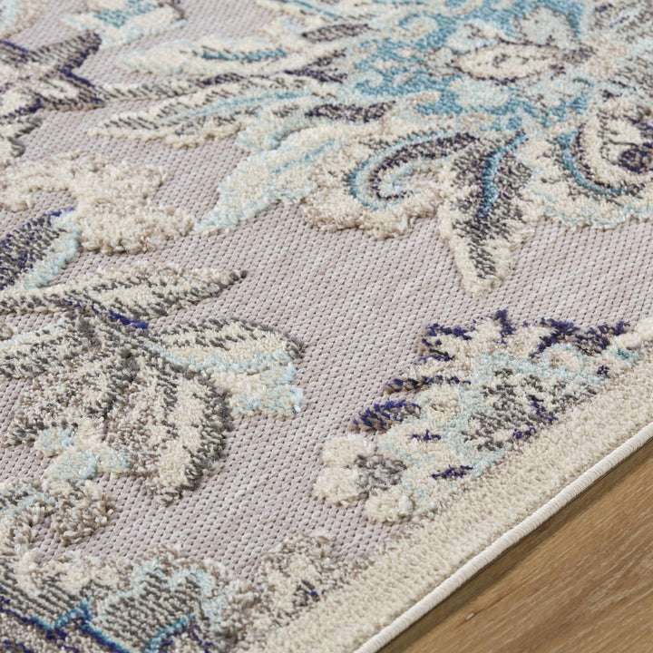 Benita Traditional Floral Gray And Teal Outdoor Area Rug - The Rug Decor