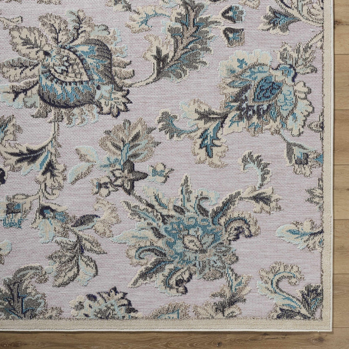 Benita Traditional Floral Gray And Teal Outdoor Area Rug - The Rug Decor