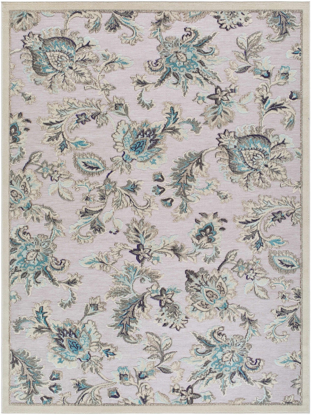 Benita Traditional Floral Gray And Teal Outdoor Area Rug - The Rug Decor