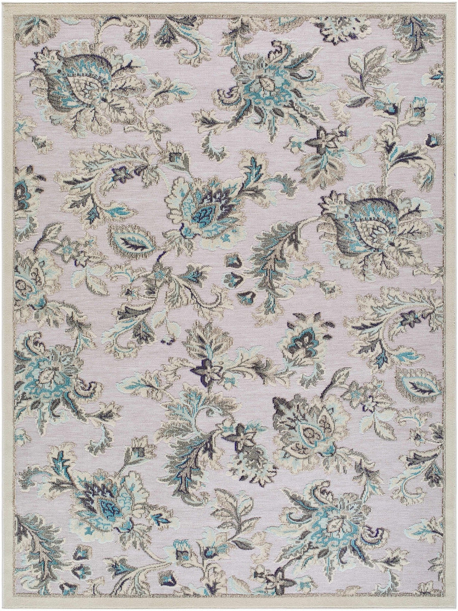 Benita Traditional Floral Gray And Teal Outdoor Area Rug - The Rug Decor