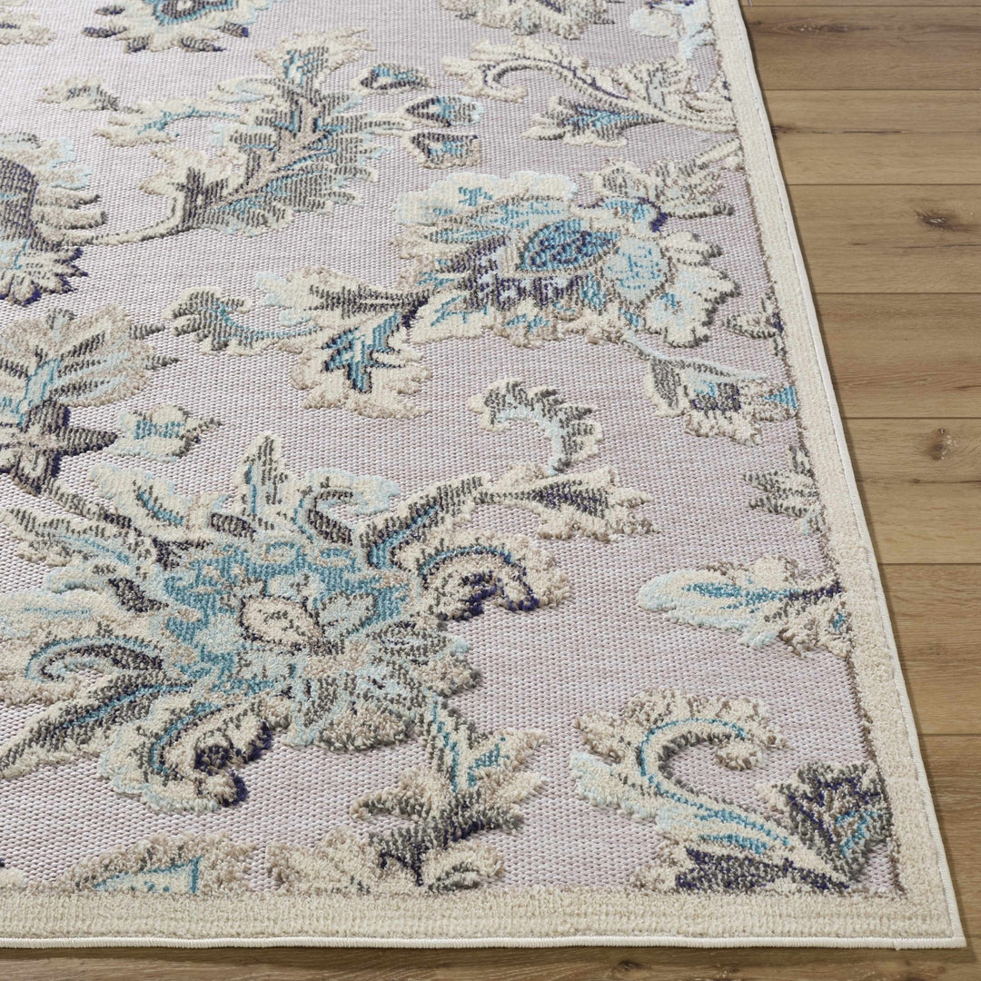 Benita Traditional Floral Gray And Teal Outdoor Area Rug - The Rug Decor