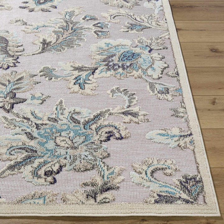 Benita Traditional Floral Gray And Teal Outdoor Area Rug - The Rug Decor