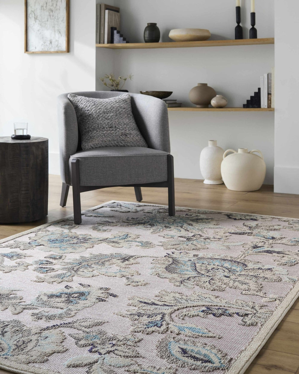 Benita Traditional Floral Gray And Teal Outdoor Area Rug - The Rug Decor