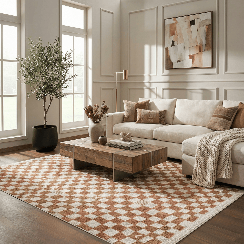 Benjy Contemporary Geometrical Brown And Cream Rug - The Rug Decor