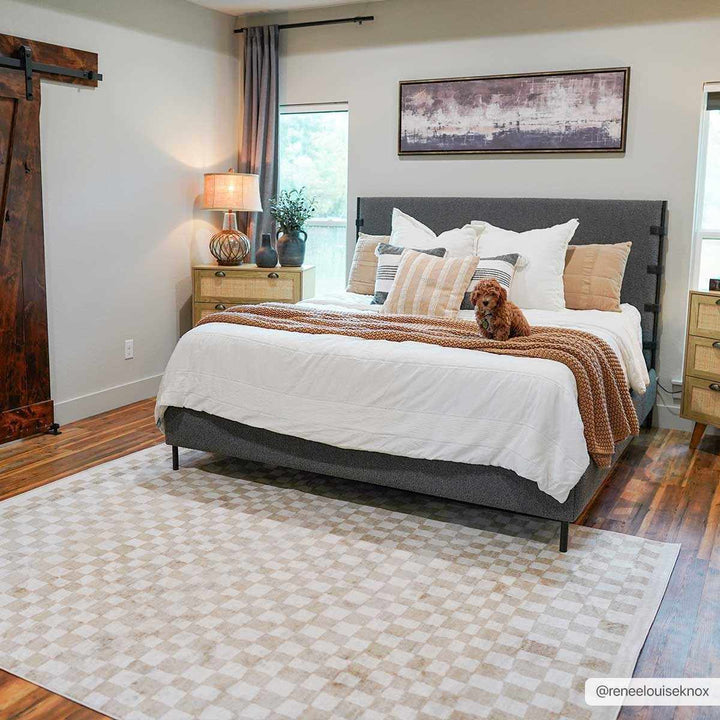 Benjy Modern Checkered Pattern Cream & Gold Rug