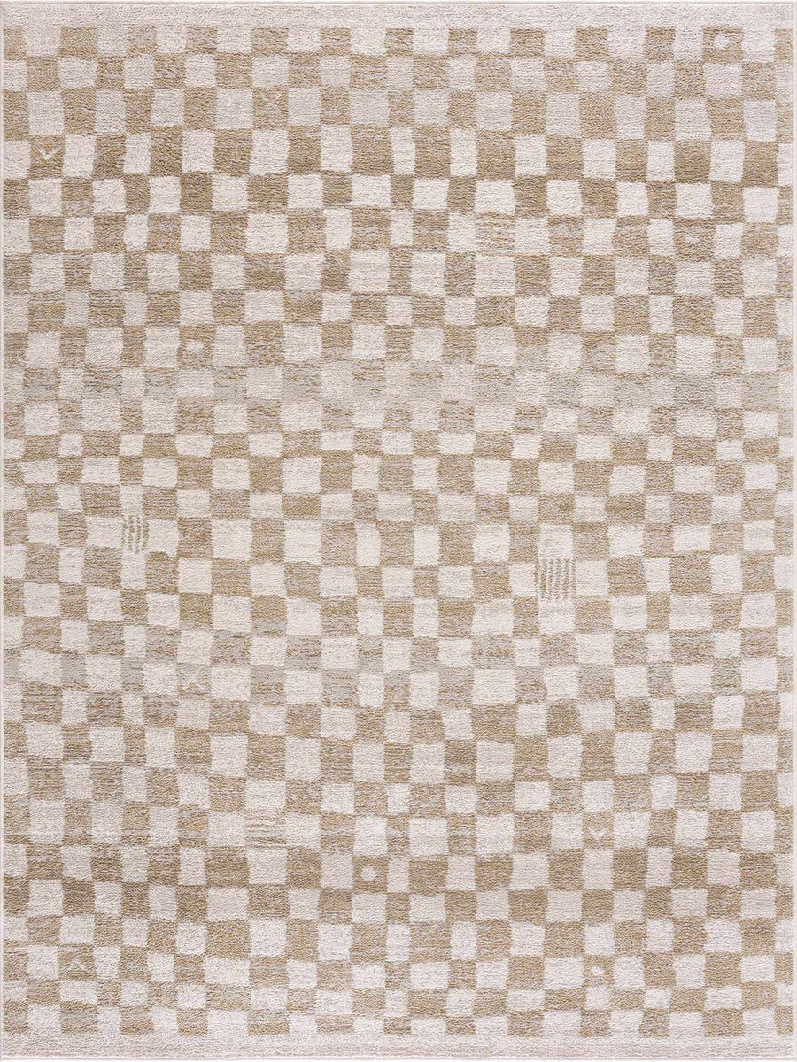 Benjy Modern Checkered Pattern Cream & Gold Rug - The Rug Decor