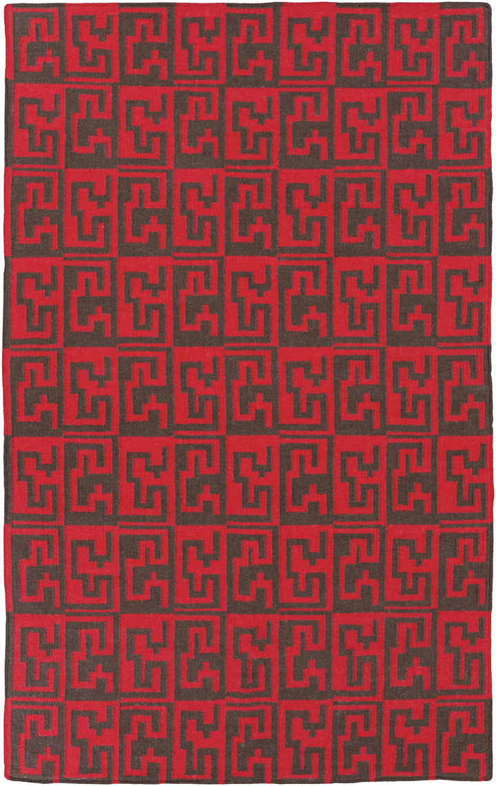 Benllech Modern Geometrical Red Hand Woven Wool Area Rug