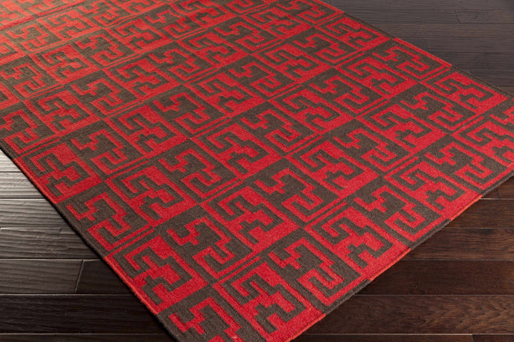 Benllech Modern Geometrical Red Hand Woven Wool Area Rug