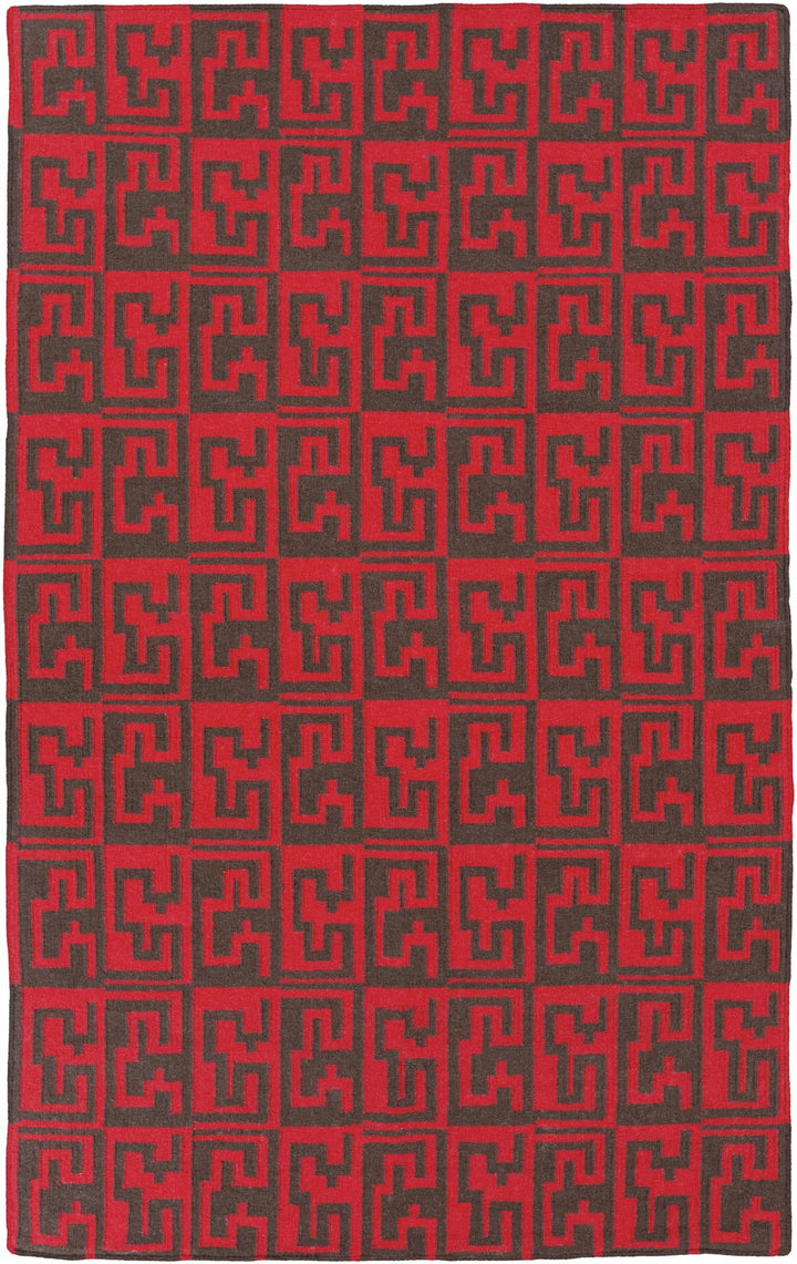 Benllech Modern Geometrical Red Hand Woven Wool Area Rug - The Rug Decor