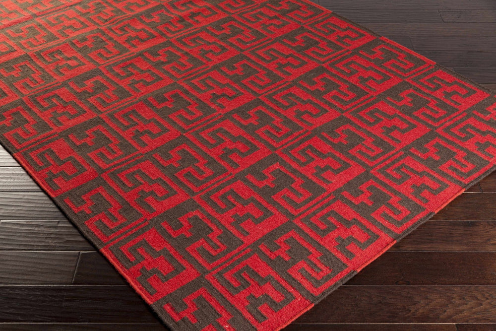 Benllech Modern Geometrical Red Hand Woven Wool Area Rug - The Rug Decor