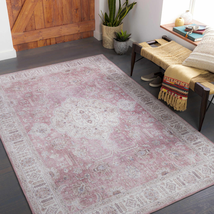 Bergman Traditional Style Pink And Ivory Area Rug