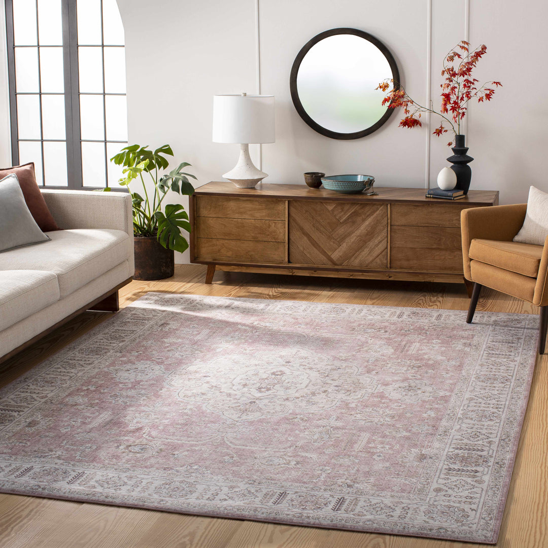 Bergman Traditional Style Pink And Ivory Area Rug