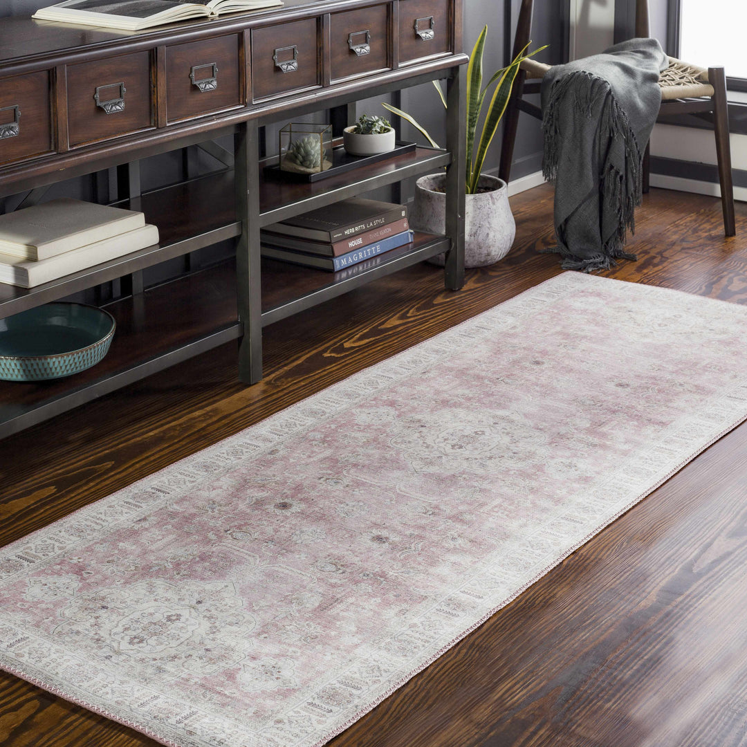 Bergman Traditional Style Pink And Ivory Area Rug