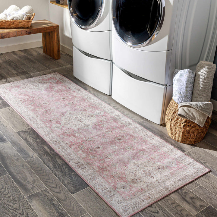Bergman Traditional Style Pink And Ivory Area Rug