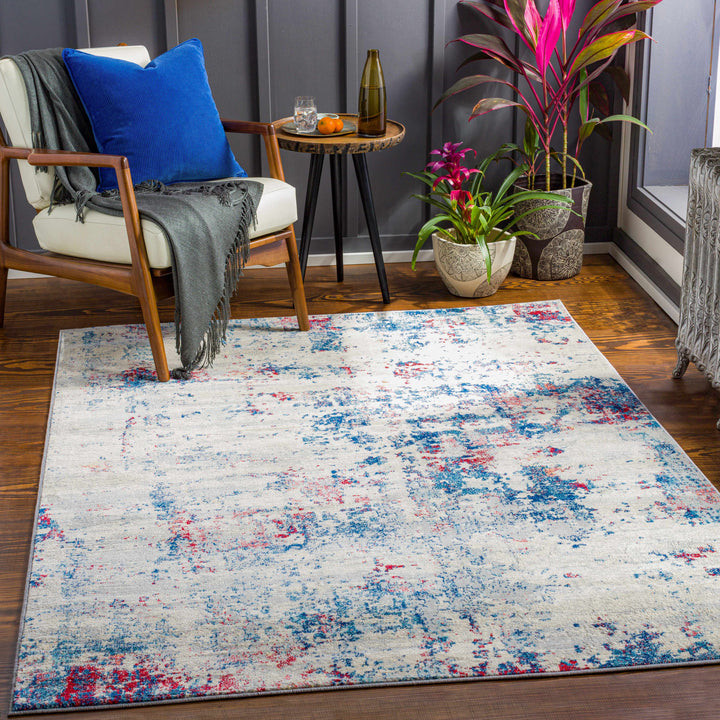 Bergvliet Modern Abstract Design Ivory And Blue Area Rug