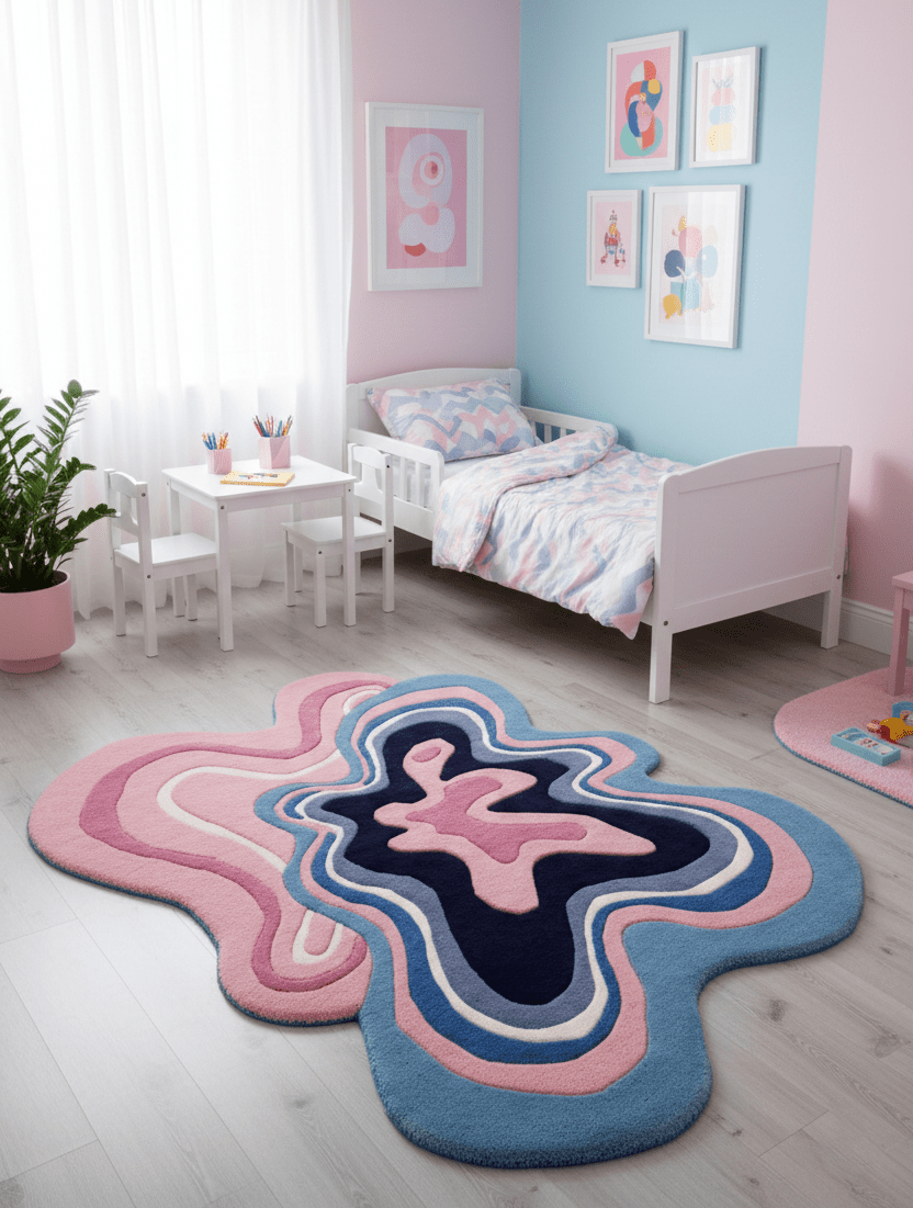 Berry Ripple Blue And Pink Hand Tufted 4x6 Wool Area Rug - The Rug Decor