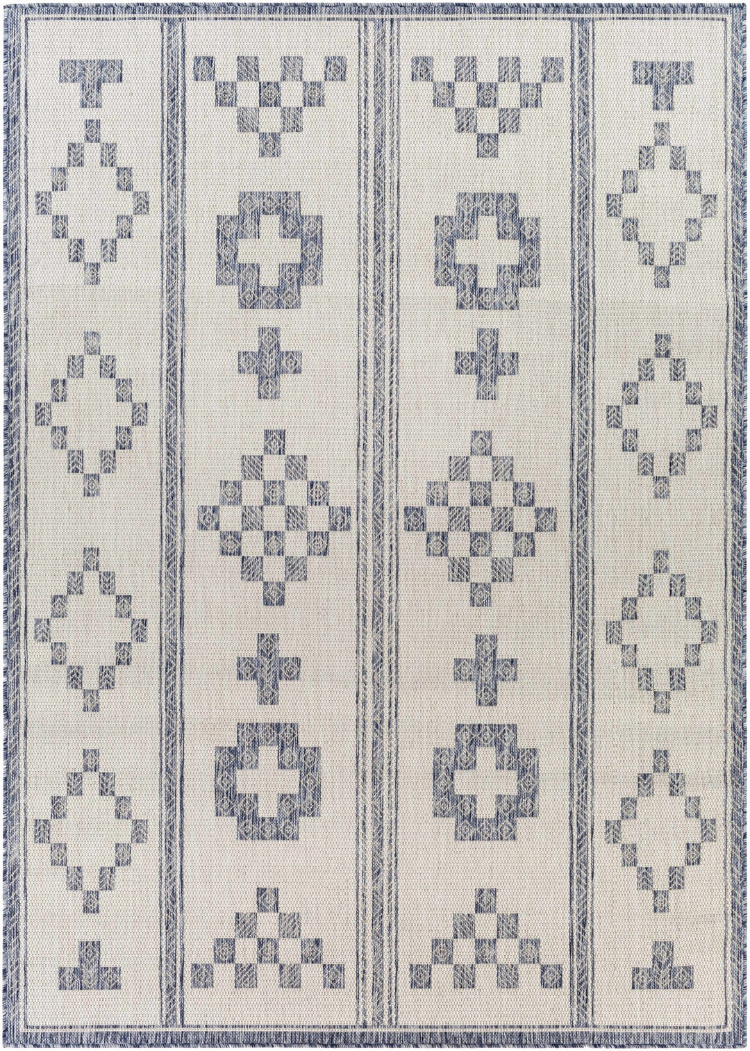 Besao Modern Tribal Design Ivory And Navy Indoor & Outdoor Rug - The Rug Decor